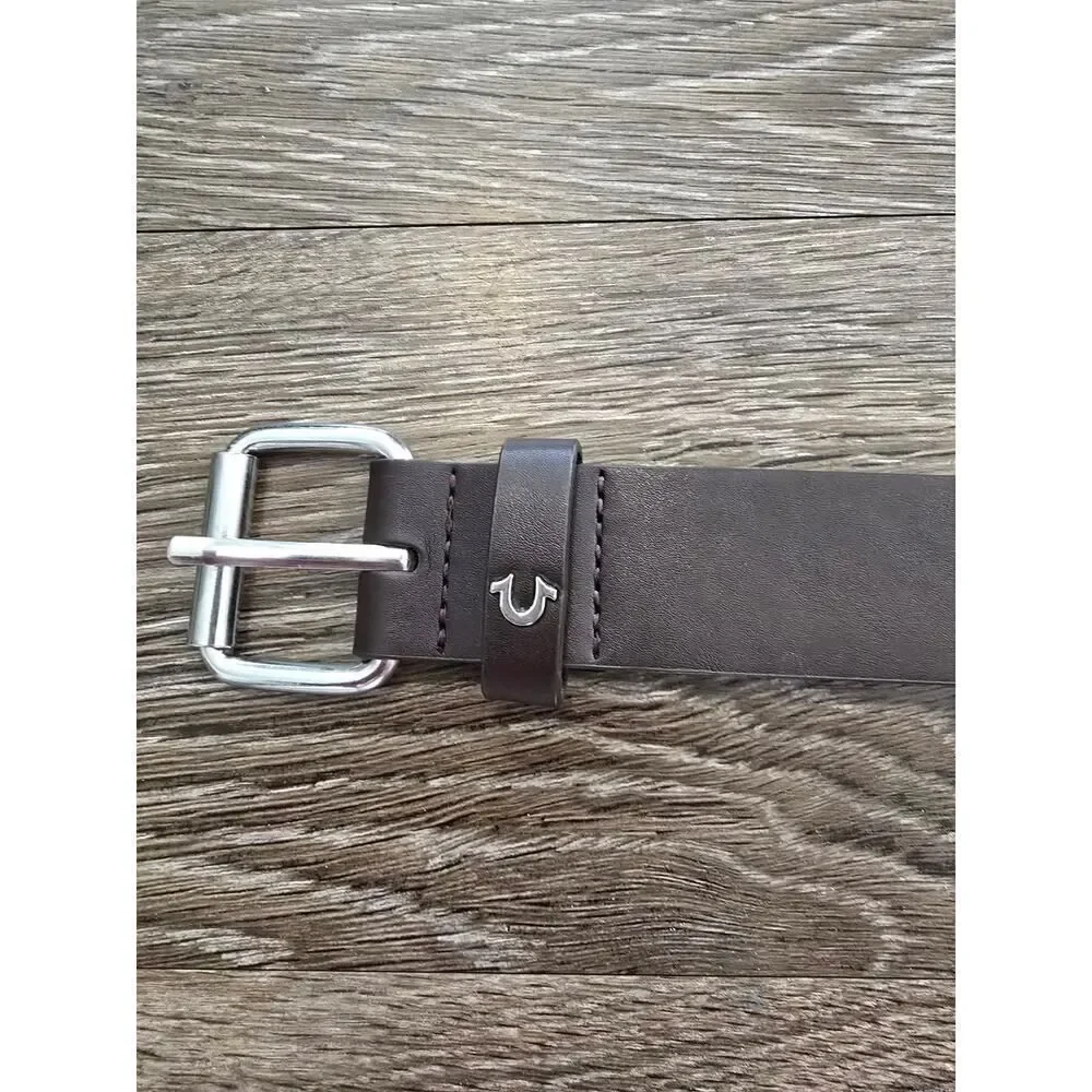 True Religion Brown Leather Belt Size 32 | Casual Designer Brand Jeans Accessory